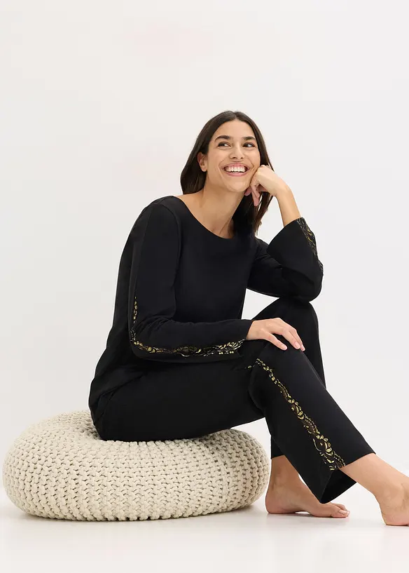 Pyjamas med skir, glittrig spets, bonprix