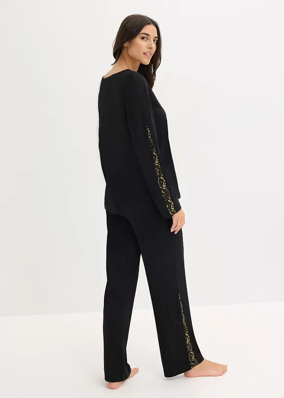 Pyjamas med skir, glittrig spets, bonprix