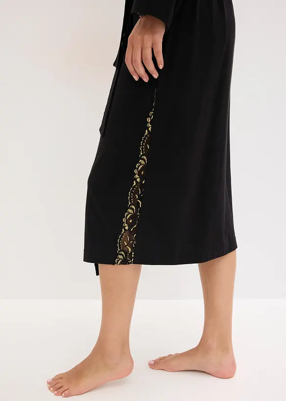 Morgonrock i kimonomodell med skir, glittrig spets, bonprix