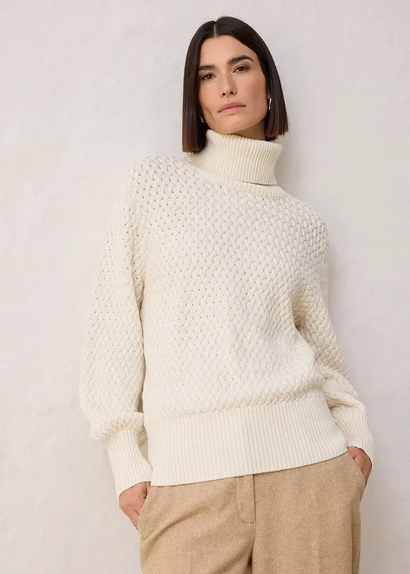 Polotröja i bomull och merinoull, bonprix