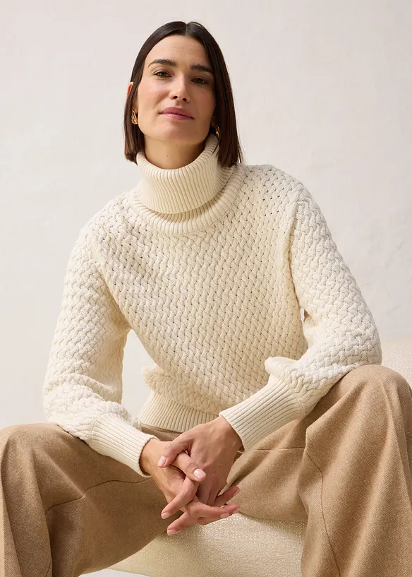 Polotröja i bomull och merinoull, bonprix