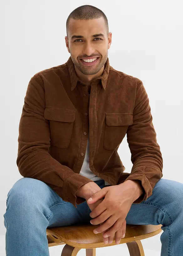 Manchesterskjorta med stretch och fleecefoder, bonprix