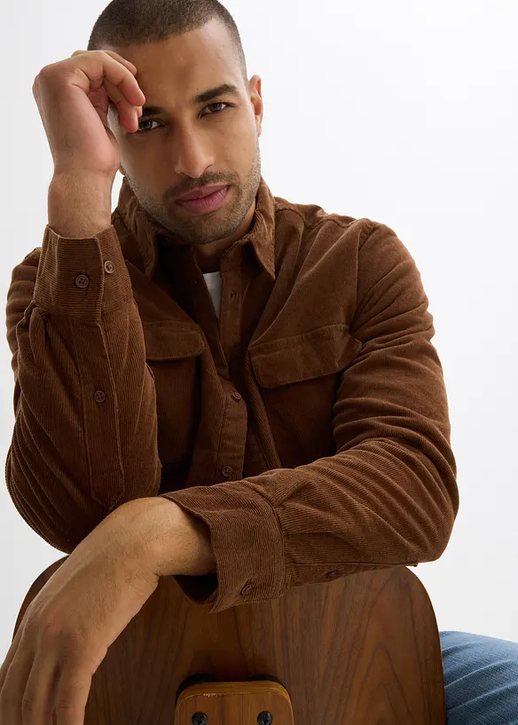 Manchesterskjorta med stretch och fleecefoder, bonprix