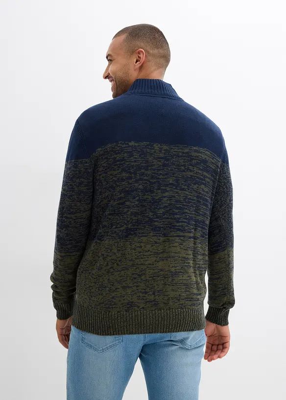 Grovstickad tröja med krage och dragkedja, bonprix