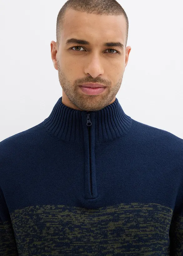 Grovstickad tröja med krage och dragkedja, bonprix