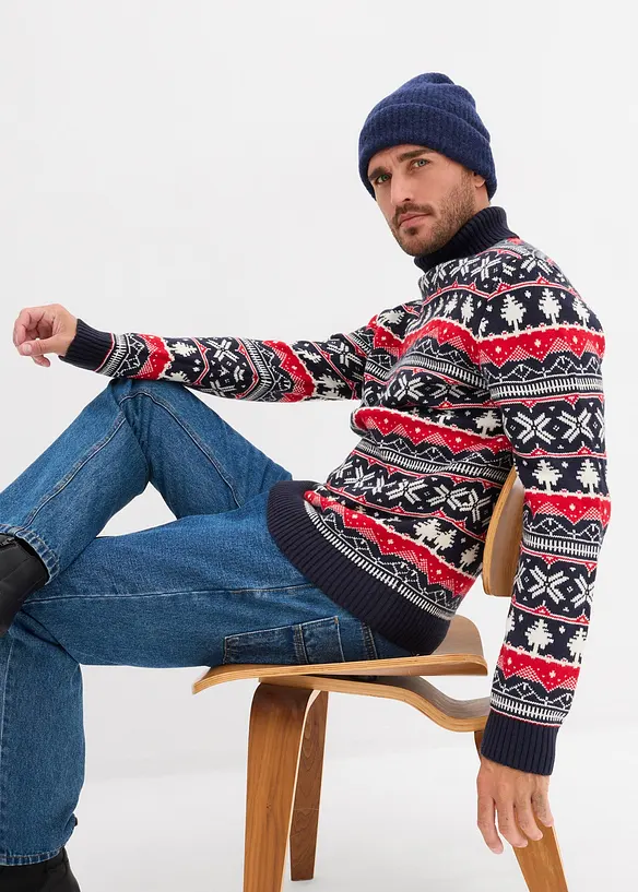 Stickad tröja med lusemönster och polokrage, bonprix