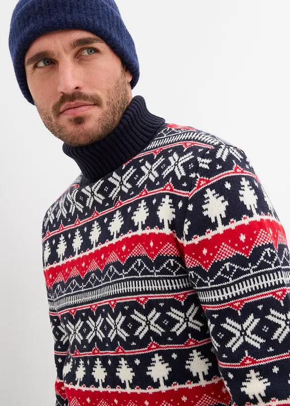 Stickad tröja med lusemönster och polokrage, bonprix