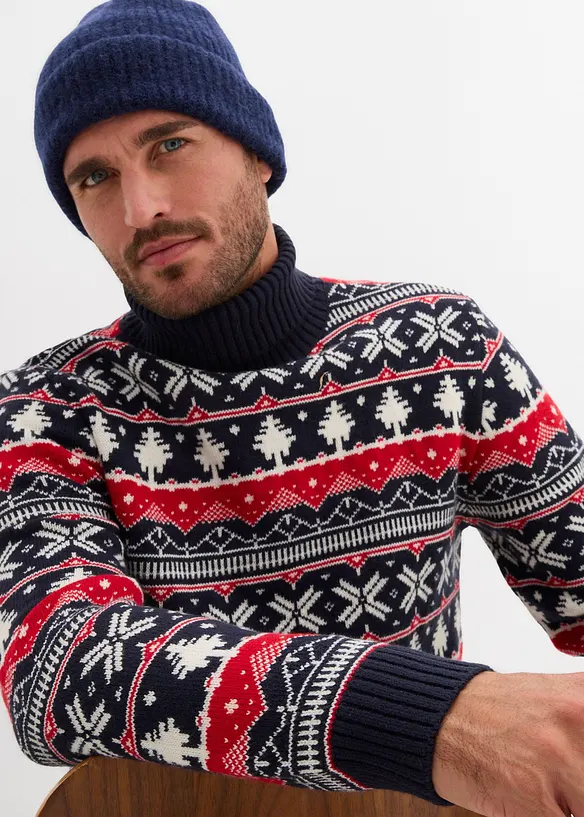 Stickad tröja med lusemönster och polokrage, bonprix