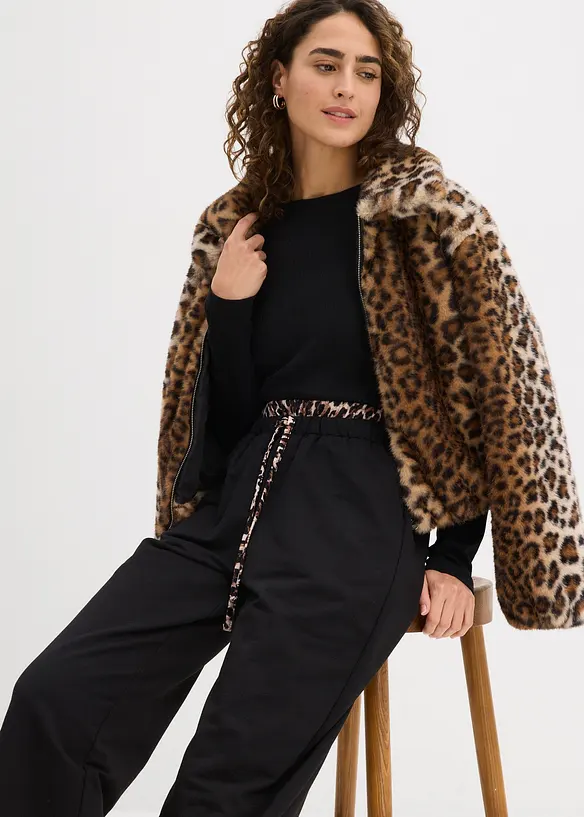 Vid trikåbyxa med kontrasterande linning, bonprix