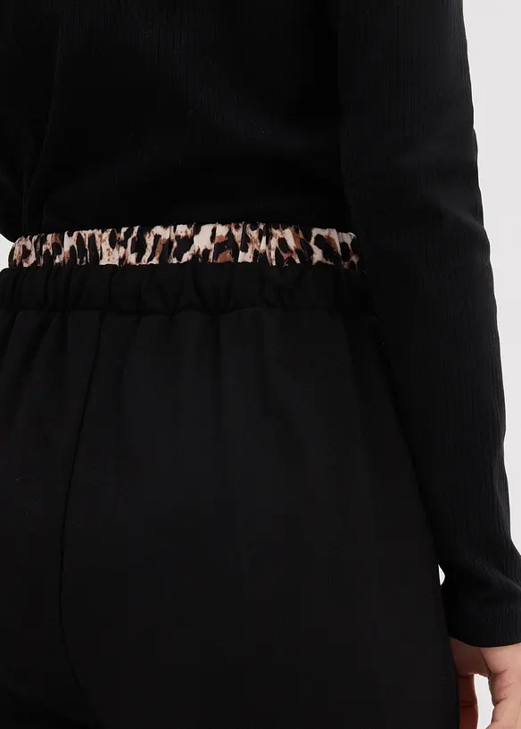 Vid trikåbyxa med kontrasterande linning, bonprix