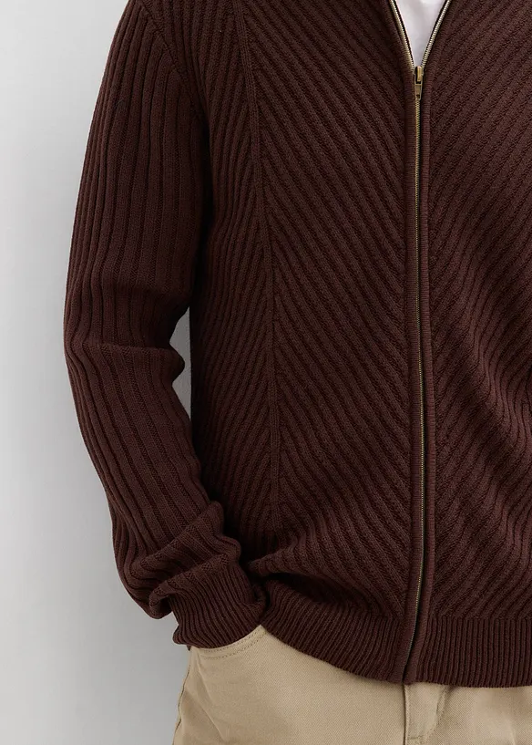 Ribbstickad kofta av bomullsmix, bonprix