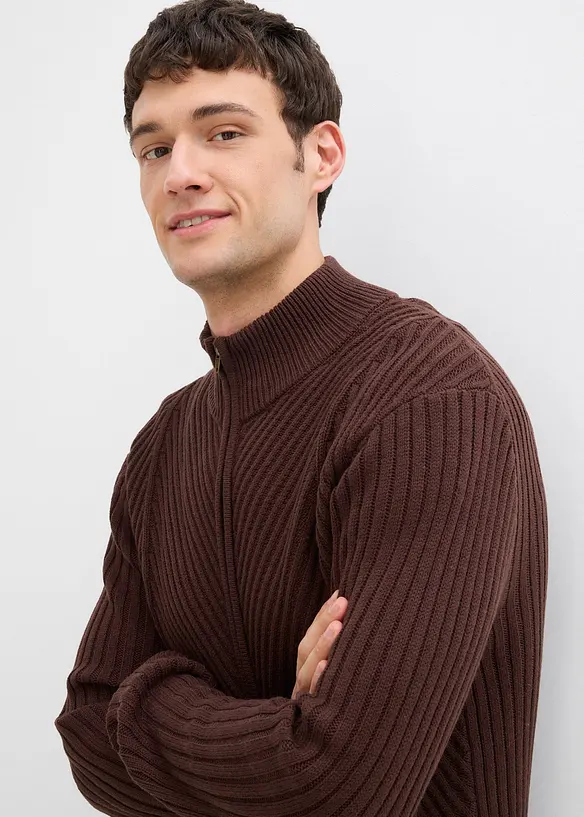 Ribbstickad kofta av bomullsmix, bonprix