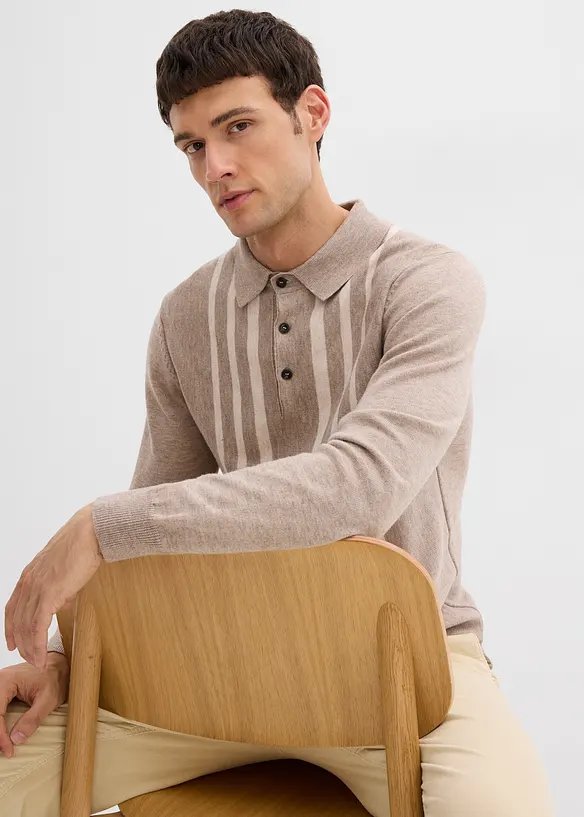 Finstickad tröja med tenniskrage, Slim Fit, bonprix