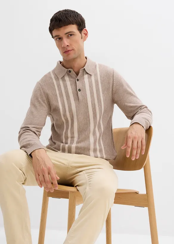 Finstickad tröja med tenniskrage, Slim Fit, bonprix