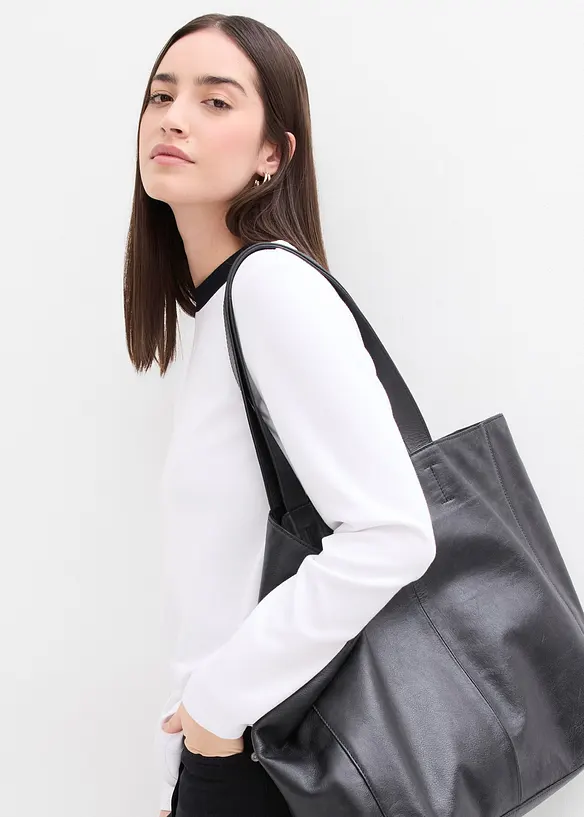 Långärmad topp i viskosmix med kontrasterande krage, bonprix