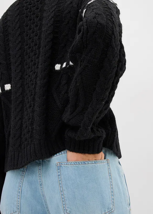 Grovstickad tröja med flätmönster, bonprix