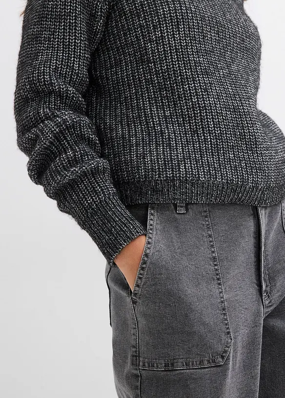 Tröja med krage och dragkedja i mjuk materialmix, bonprix