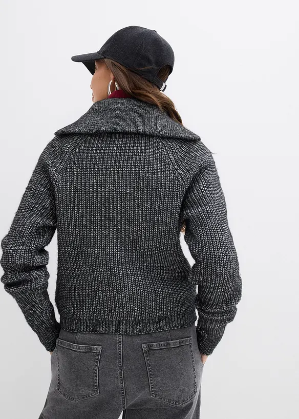 Tröja med krage och dragkedja i mjuk materialmix, bonprix