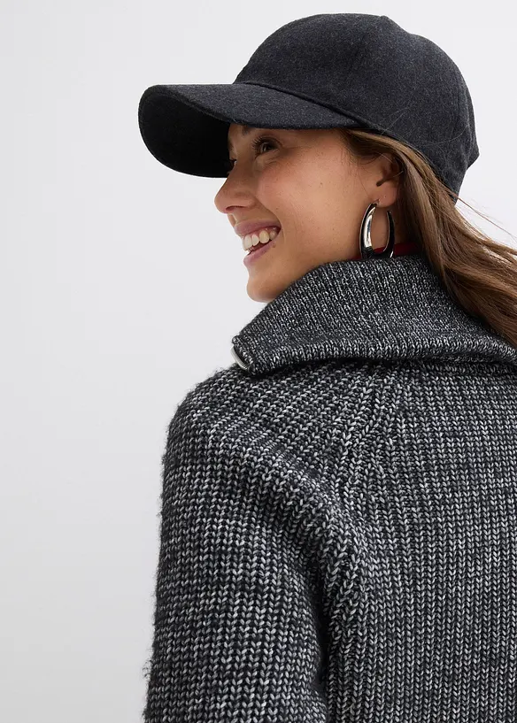 Tröja med krage och dragkedja i mjuk materialmix, bonprix