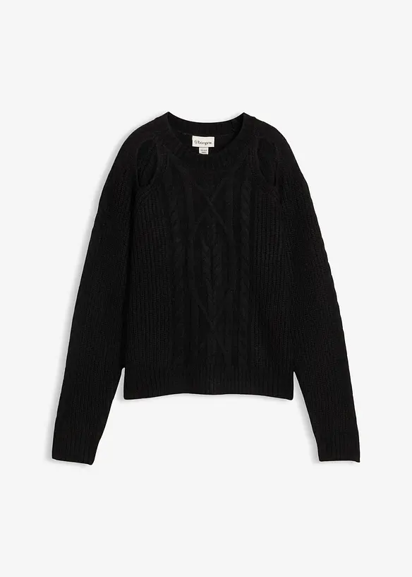 Grovstickad tröja med flätmönster, bonprix