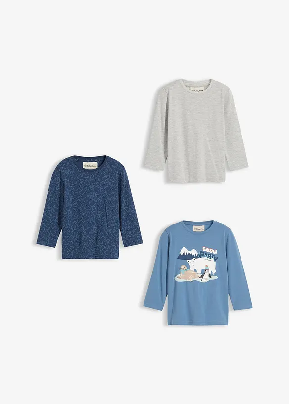 Långärmad tröja med ekologisk bomull (3-pack), bonprix