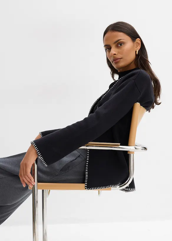 Cardigan i bomull och ull med kontrasterande detaljer, bonprix