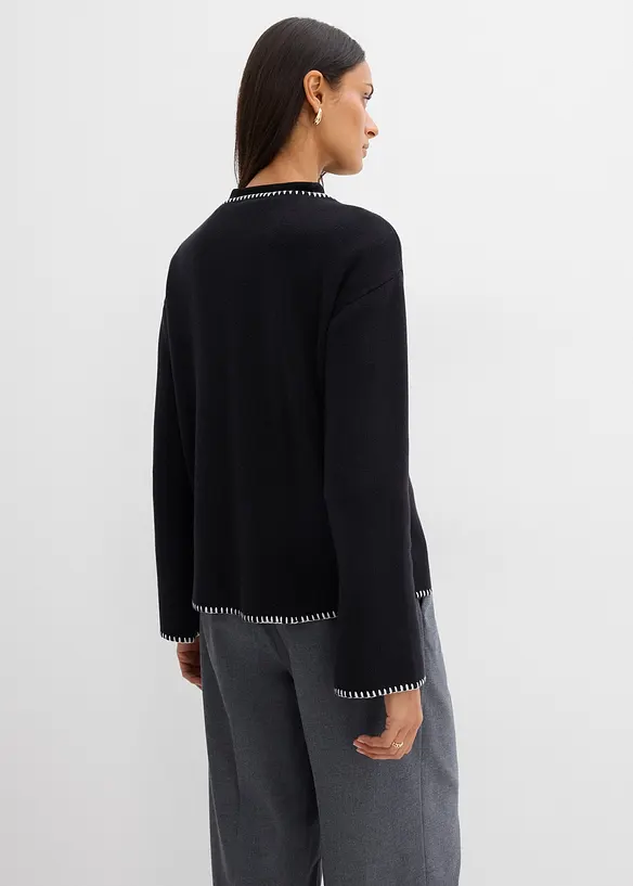 Cardigan i bomull och ull med kontrasterande detaljer, bonprix