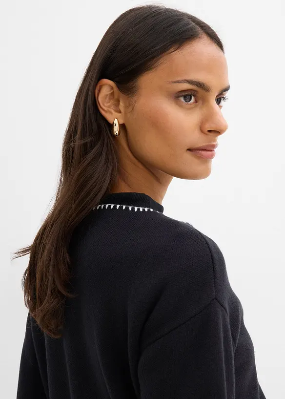 Cardigan i bomull och ull med kontrasterande detaljer, bonprix