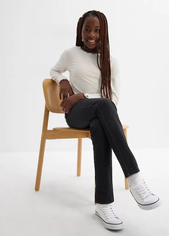 Långärmad topp av elastisk mix med ekologisk bomull (2-pack), bonprix