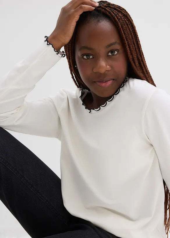 Långärmad topp av elastisk mix med ekologisk bomull (2-pack), bonprix