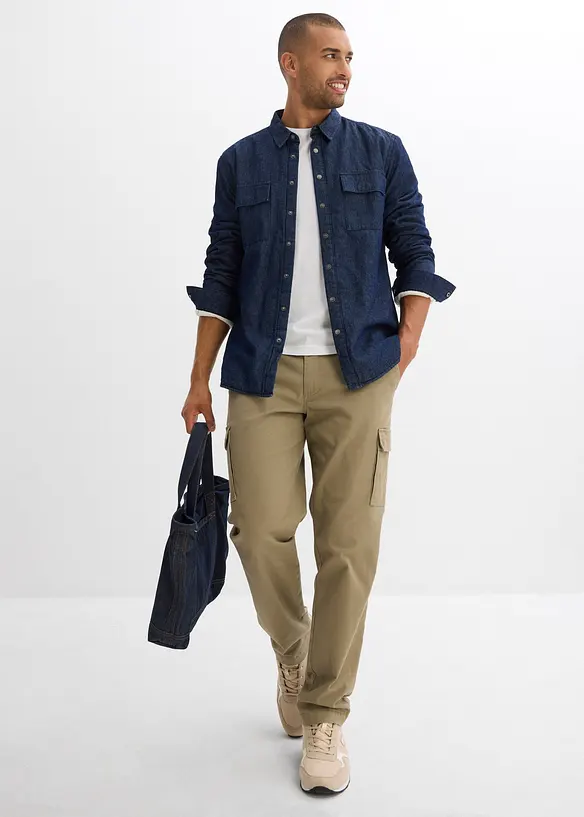 Jeansskjorta med varmt foder, bonprix