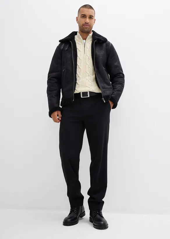 Grovstickad tröja med krage och dragkedja, bonprix