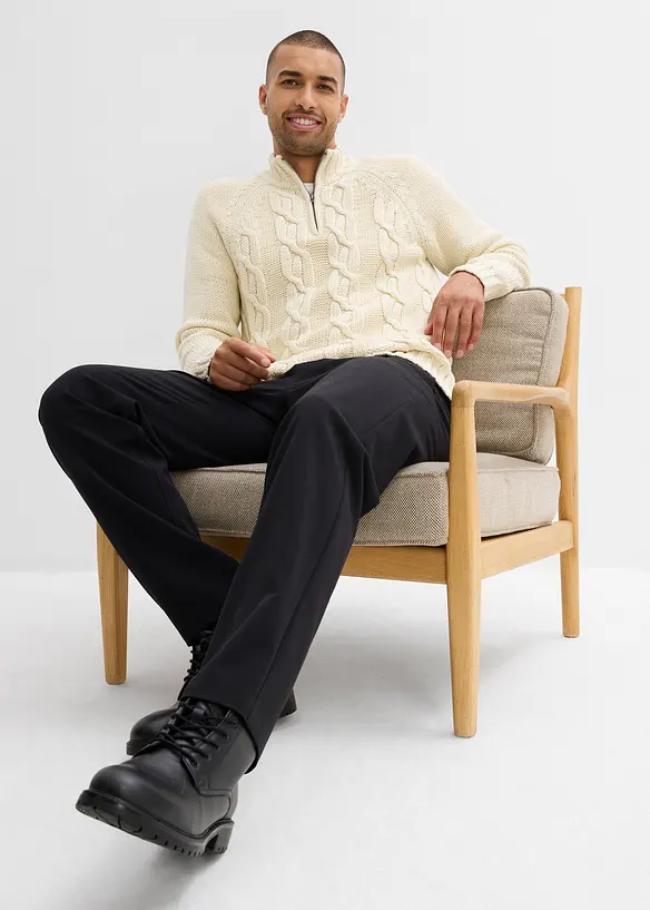 Grovstickad tröja med krage och dragkedja, bonprix