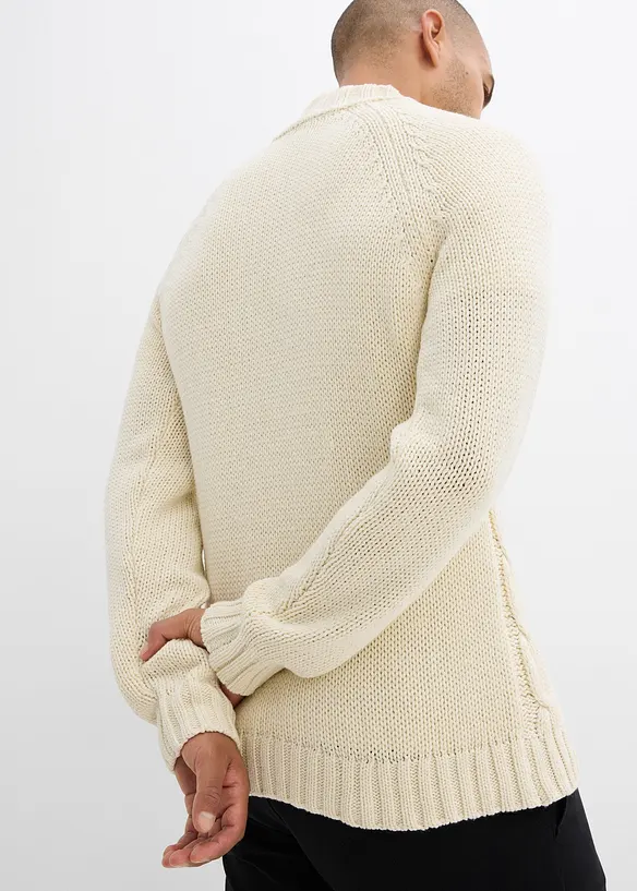 Grovstickad tröja med krage och dragkedja, bonprix