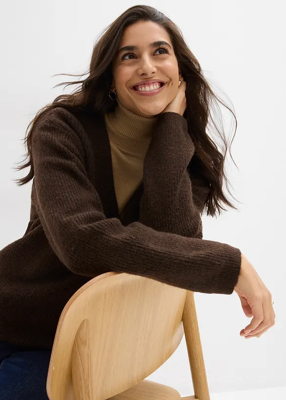 Stickad tröja med V-ringning, bonprix