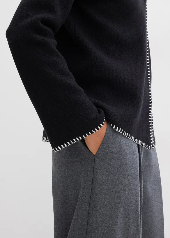 Cardigan i bomull och ull med kontrasterande detaljer, bonprix