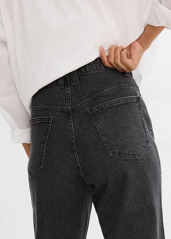 Loose Straight Jeans High Waist, med bekväm midja och strass, bonprix