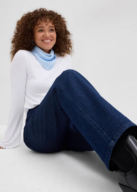 Loose Straight Jeans High Waist, med bekväm midja och strass, bonprix