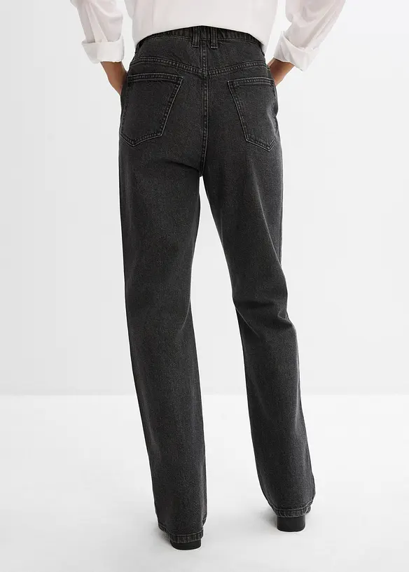 Loose Straight Jeans High Waist, med bekväm midja och strass, bonprix