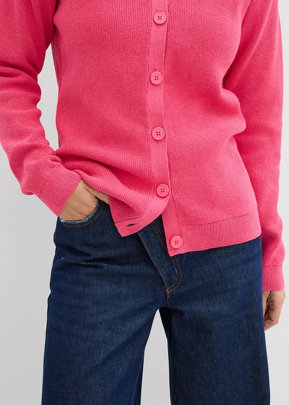 Finstickad cardigan med rund halsringning, bonprix