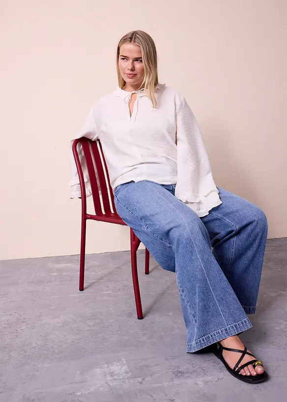 Jeans med vida ben, Mid Waist, Low Stretch Full Length, bonprix