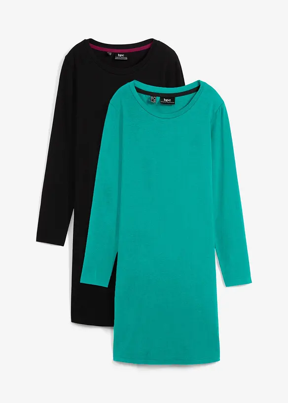 Jerseyklänning av bomull med stretch (2-pack), bonprix