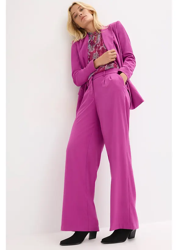 Kritstrecksrandig byxa med vida ben, bonprix