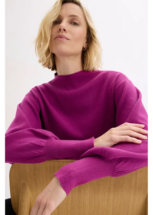 Stickad tröja med ballongärmar, bonprix