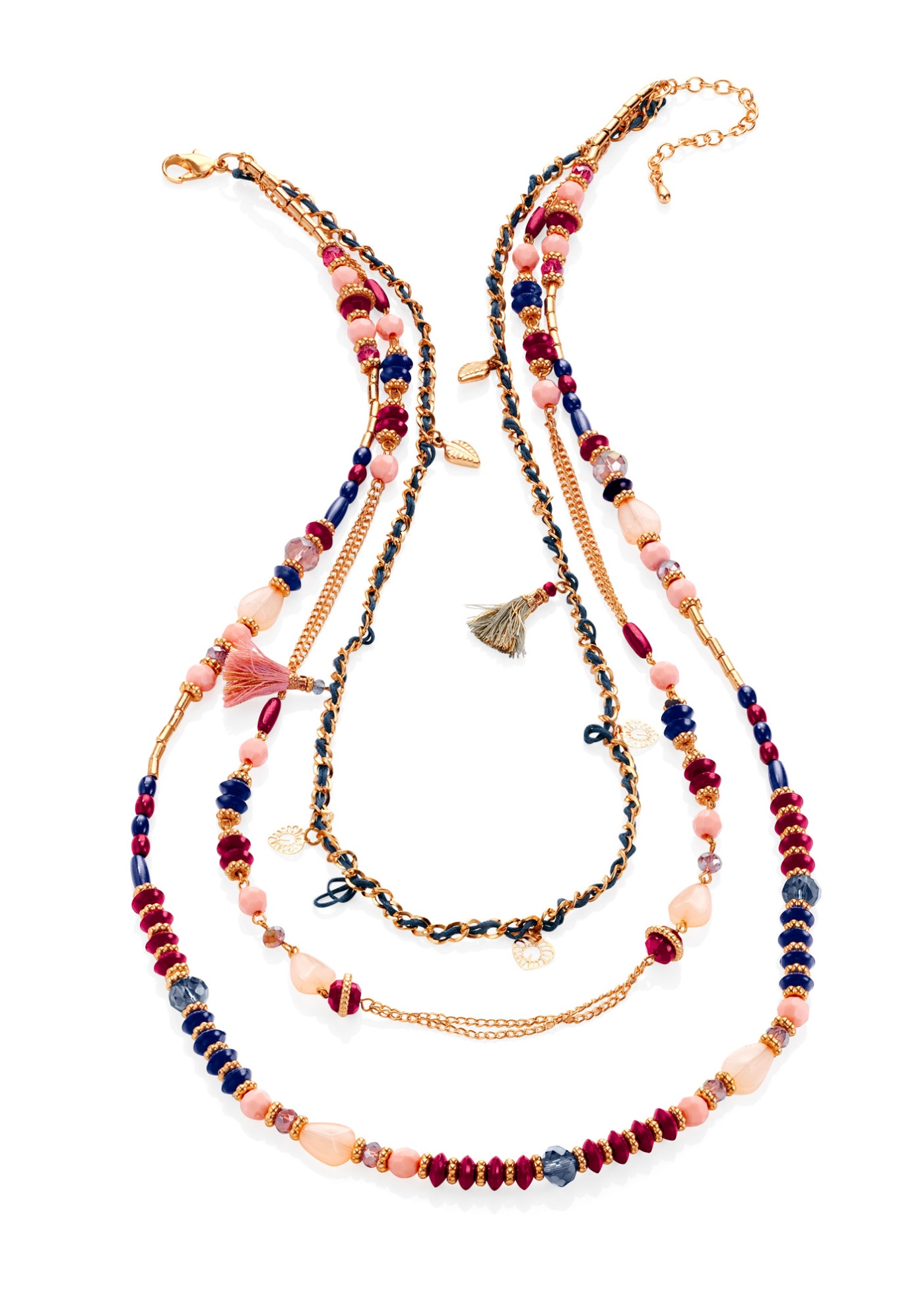 Halsband Serie med färgade pärlor och tofsar