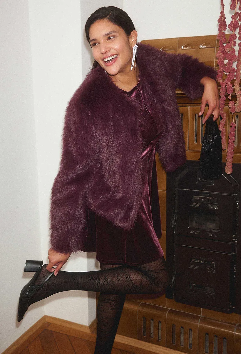 Dam - Jacka i pälsimitation - vinröd