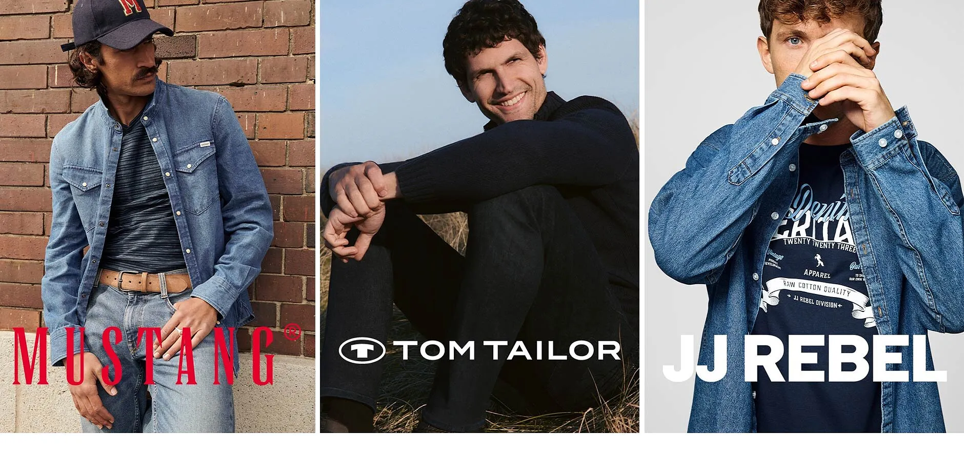 Avslappnad denim-look fr&aring;n m&auml;rket Mustang. M&ouml;rka, eleganta kl&auml;der fr&aring;n m&auml;rket Tom Tailor. Streetstyle-look fr&aring;n m&auml;rket JJRebel.

