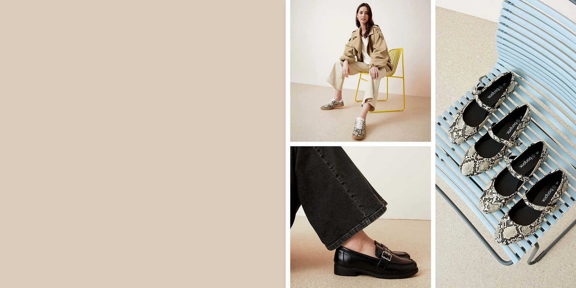 Avslappnade sneakers, eleganta loafers och m&ouml;nstrade ballerinaskor.

