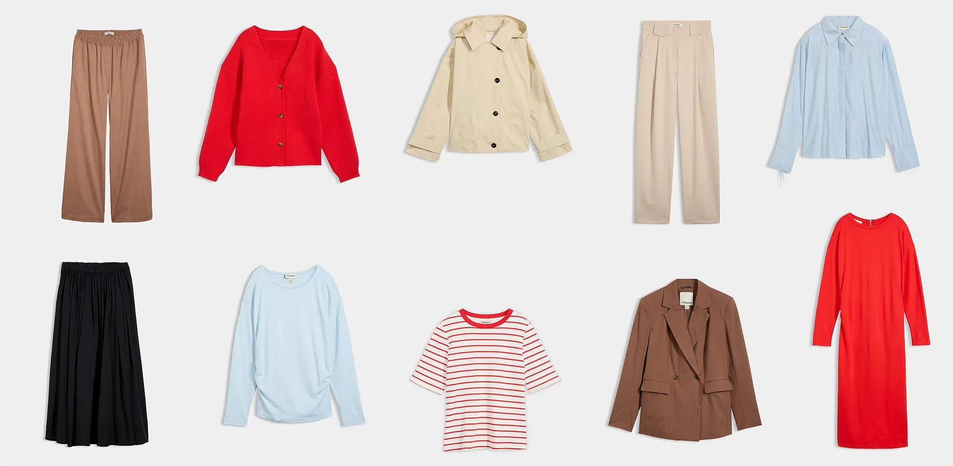 M&aring;ngsidig garderob med klarr&ouml;da accenter, ljusa pastellf&auml;rger och eleganta jordf&auml;rger f&ouml;r alla tillf&auml;llen.