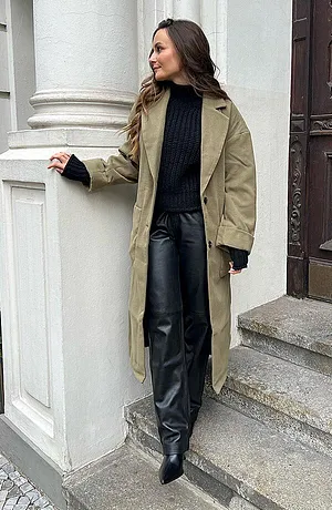 Dam - Kappa med yllelook - kakigrön